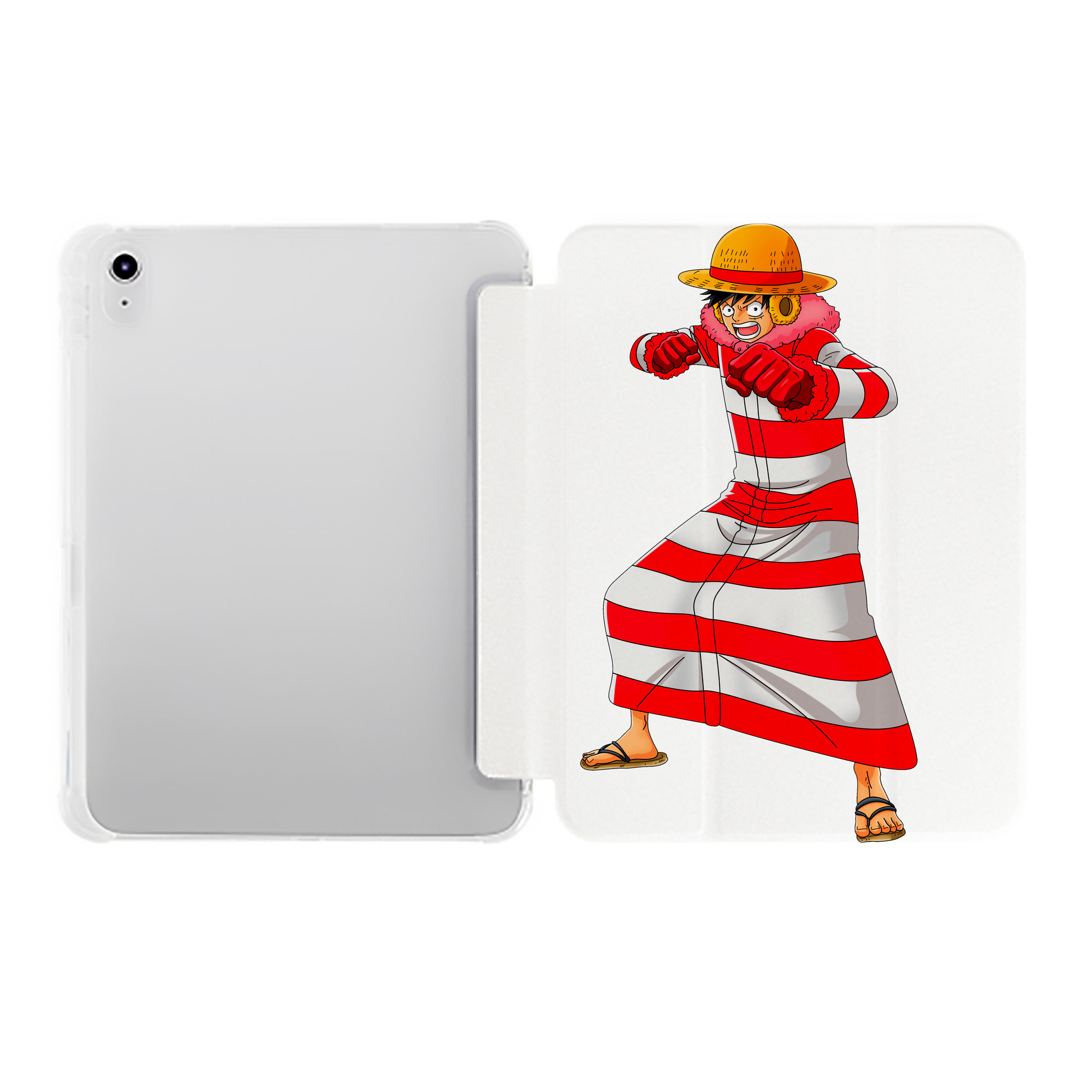 （画像用） ワンピース モンキー・D・ルフィ ONE PIECE Monkey D. Luffy IPad ケース ペン収納付き 三つ折りスタンド PUレザー×シリコン 対応機種9.5/10.5/10.9インチ
